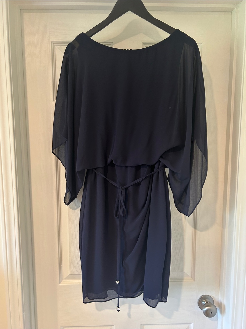 Jessica Howard Navy Sheer Overlay Dress with Tie